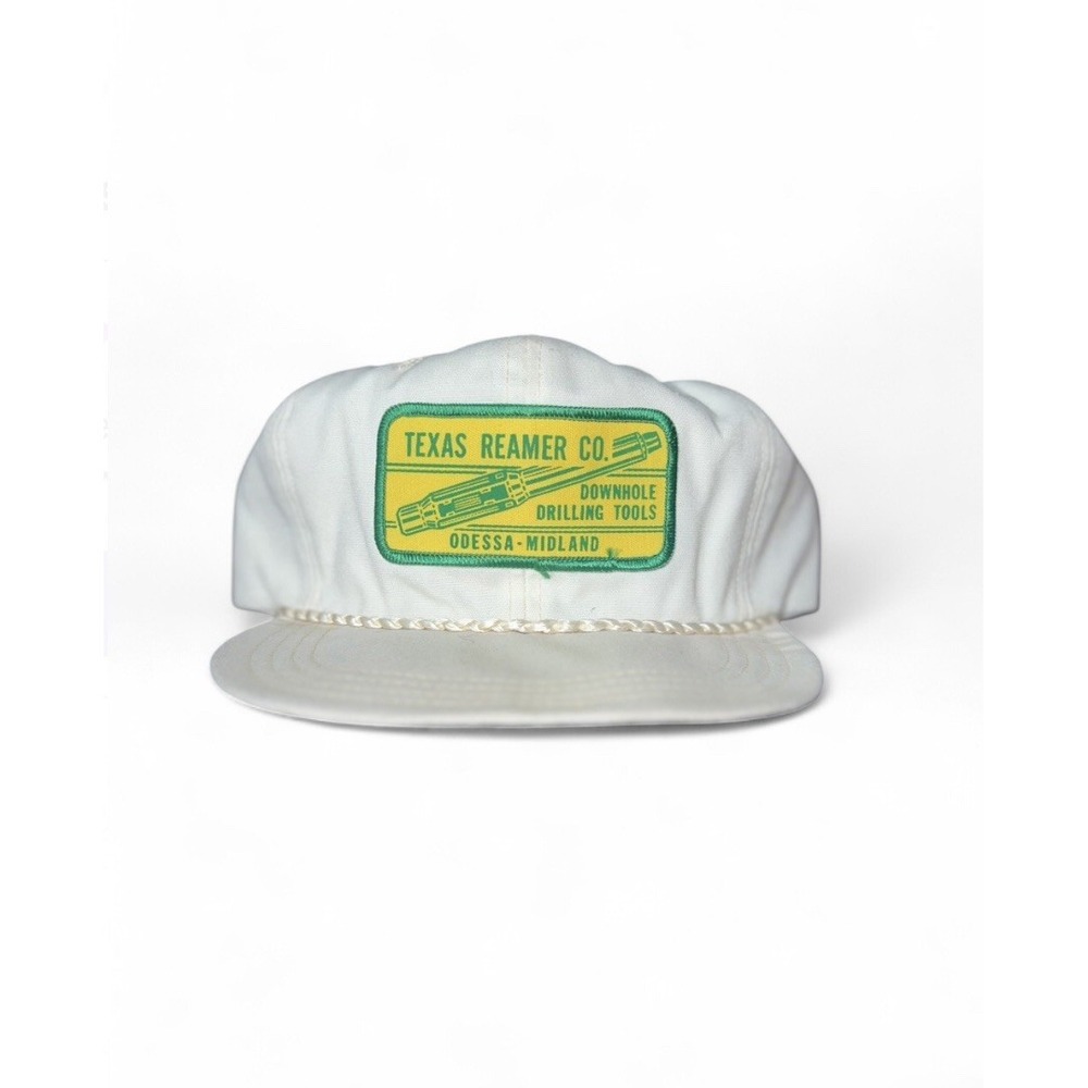 Vintage White Texas Reamer Co. Leather Back Hat Western Style Cap